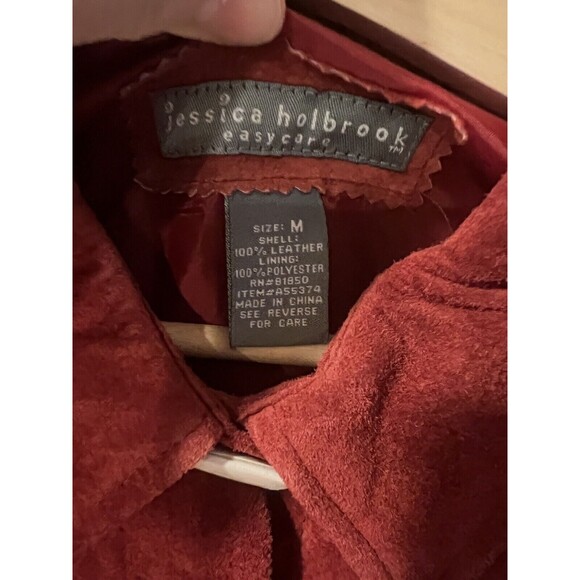 Jessica Holbrook Jacket M Shacket Suede Leather Red Washable boho festival New - Picture 3 of 11